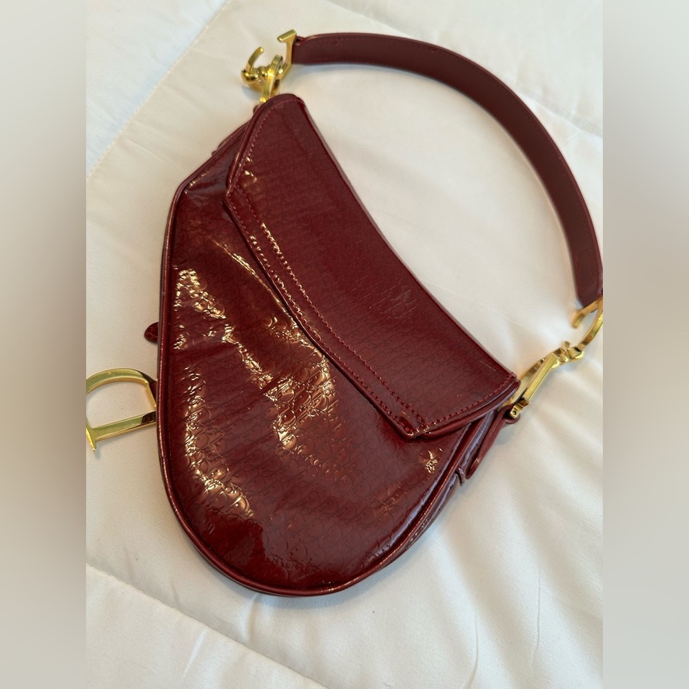 Christian Dior Patent Saddle Bag Dark Red - Picture 10 of 15